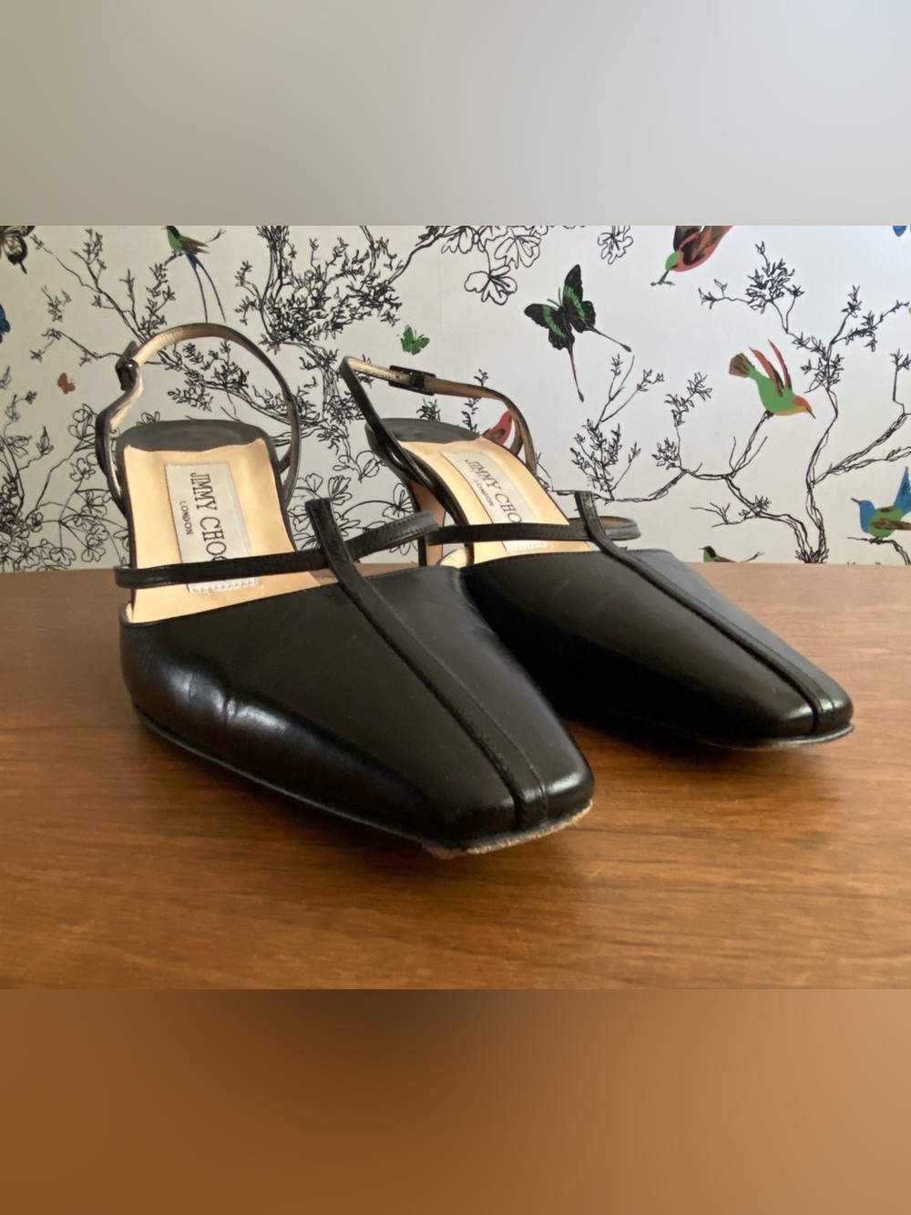 Vintage ‘90s/Y2K Jimmy Choo Black Leather Cutout Slingback Heels - Picture 10 of 16